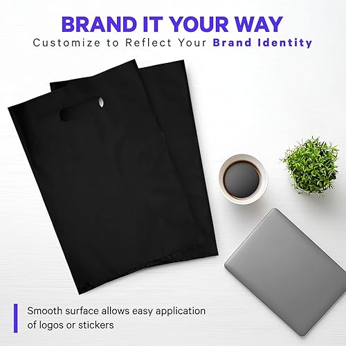 Miniatura 6 de InfinitePack - Bolsa de plástico con asa troquelada, 12 x 15 pulgadas, bolsas de plástico negro para mercancía, paquete de 100 unidades para venta