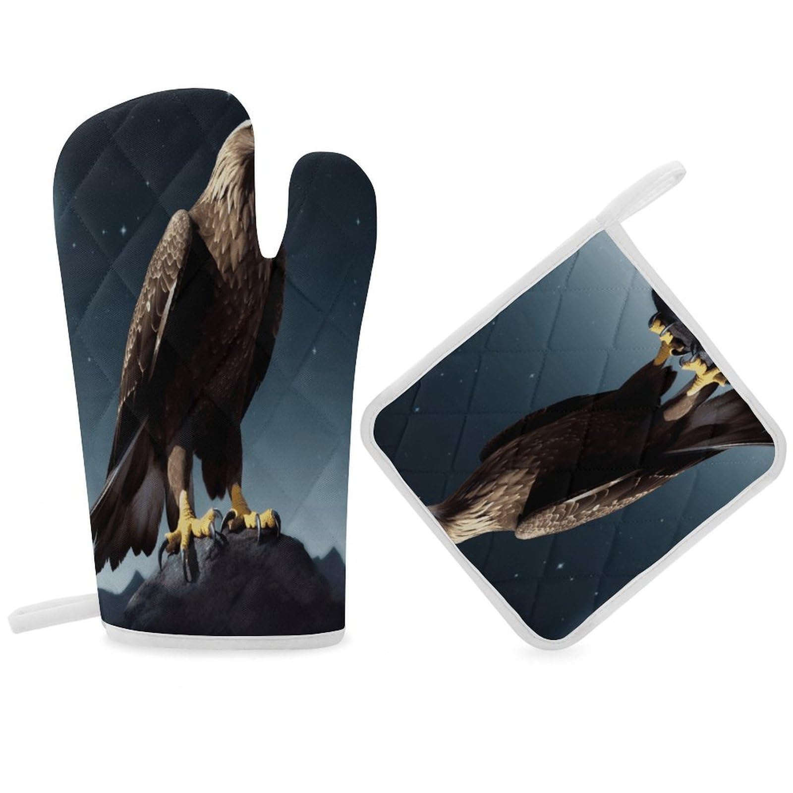 Fodpand Women's Style Eagle Under The Stars Oven Mitts And Pot Holders Sets,Oven Gloves For Kitchen Oven Mitts And Potholders For Baking Cooking Grilling Apartment Essentials