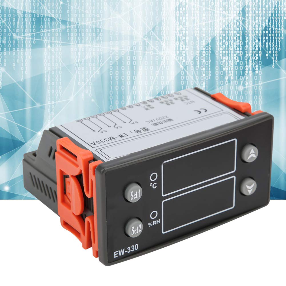 Hyuduo Termostato Digital, Controlador de Temperatura y Humedad de Doble LED EW M330A AC220V con Protección contra Roturas de Sensor, Termostato para Incubadora de Invernadero, Ventilación del Hogar