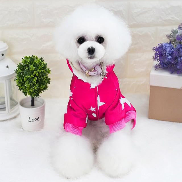 Foto 8 de 8 de ZUNEA pequeño Perro Abrigo de Invierno Forro Polar con Capucha Mascota Traje de Nieve Pijamas Estrellas…