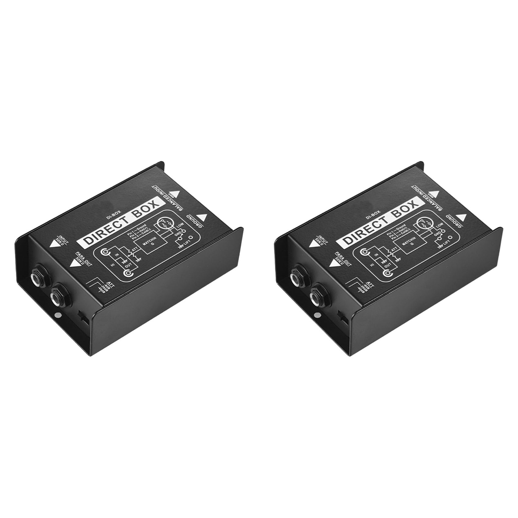 2X Pasywny Direct Box Jednokanałowy Pasywny DI-Box Skrzynka z Bezpośrednim Wtryskiem Sygnału Zbalansowany i Niezbalansowany Izolator Audio