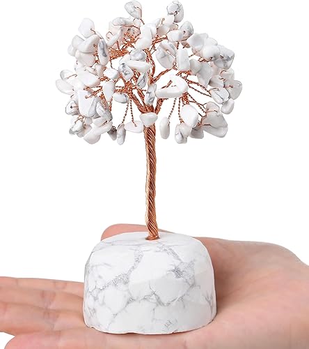 Miniatura 2 de DUQGUHO Árbol de dinero de cristal curativo turquesa blanco con base de cuarzo natural sin procesar, árbol de cristal de piedras preciosas de Feng