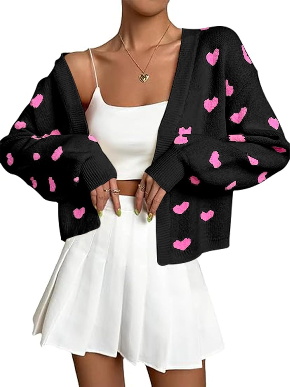 Women's Long Sleeve Floral Print Openg Front V Neck Knit Y2k Sweater Cardigan - Image 3