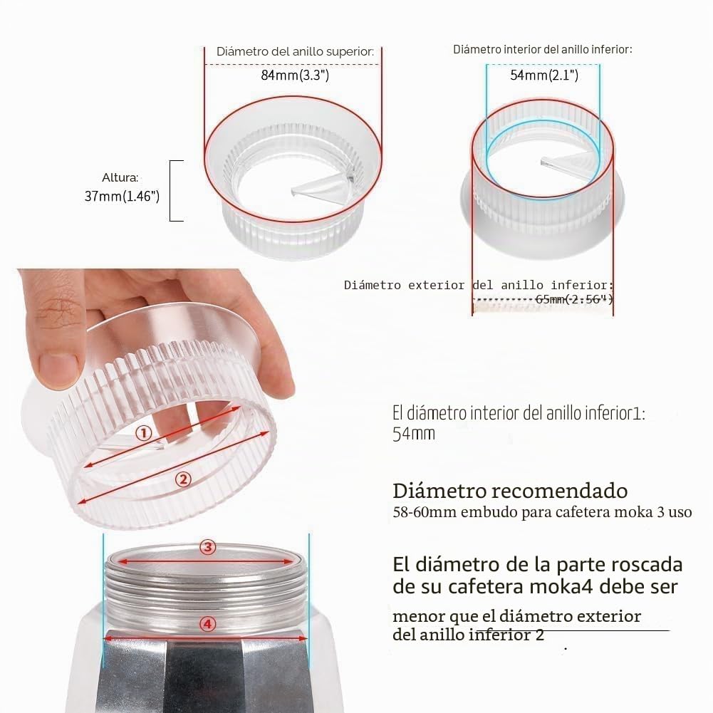 watchget Moka Pot - Embudo dosificador para cafetera expreso de 54 mm, herramienta de distribución italiana para cafetera Moka Express 3 tazas, transparente