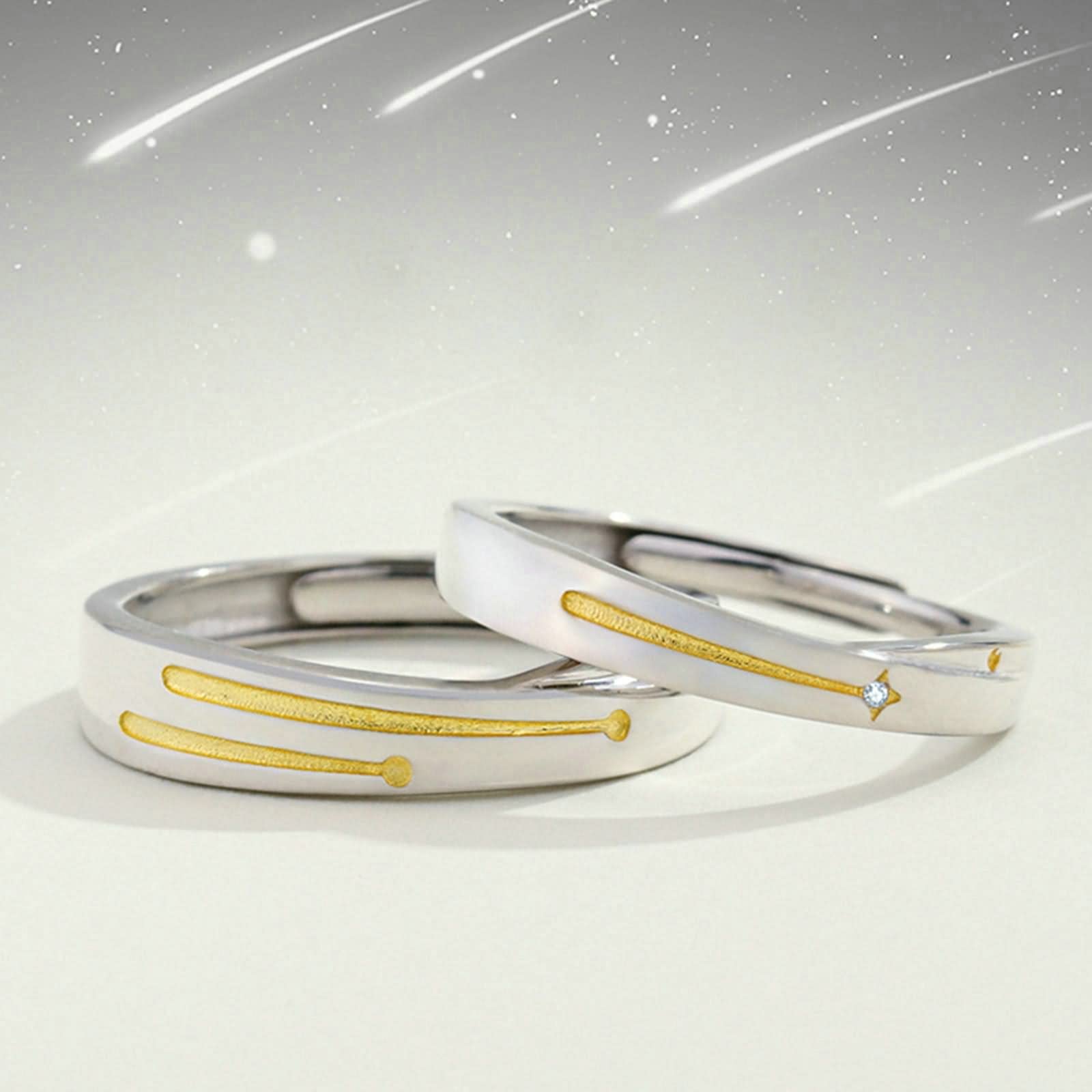 Anillos de Boda Compromiso, Anillo de Mejor Amigo Meteor Plata Oro con Forma Redonda Blanca Circonita Plata de Ley