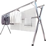 JAUREE 2 Meters Clothes Drying Rack, Drying Rack Clothing Folding Indoor Outdoor, Heavy Duty Stainless Steel Laundry Pole, Foldable Portable Large Clothes Rack Garment Rack with 20 Windproof Hooks