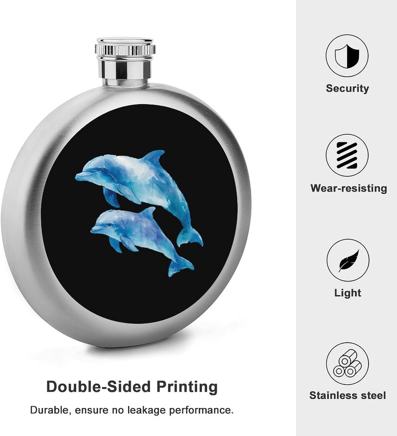 Watercolor Dolphins Round Flasks for Liquor Leak Proof 5oz image 3