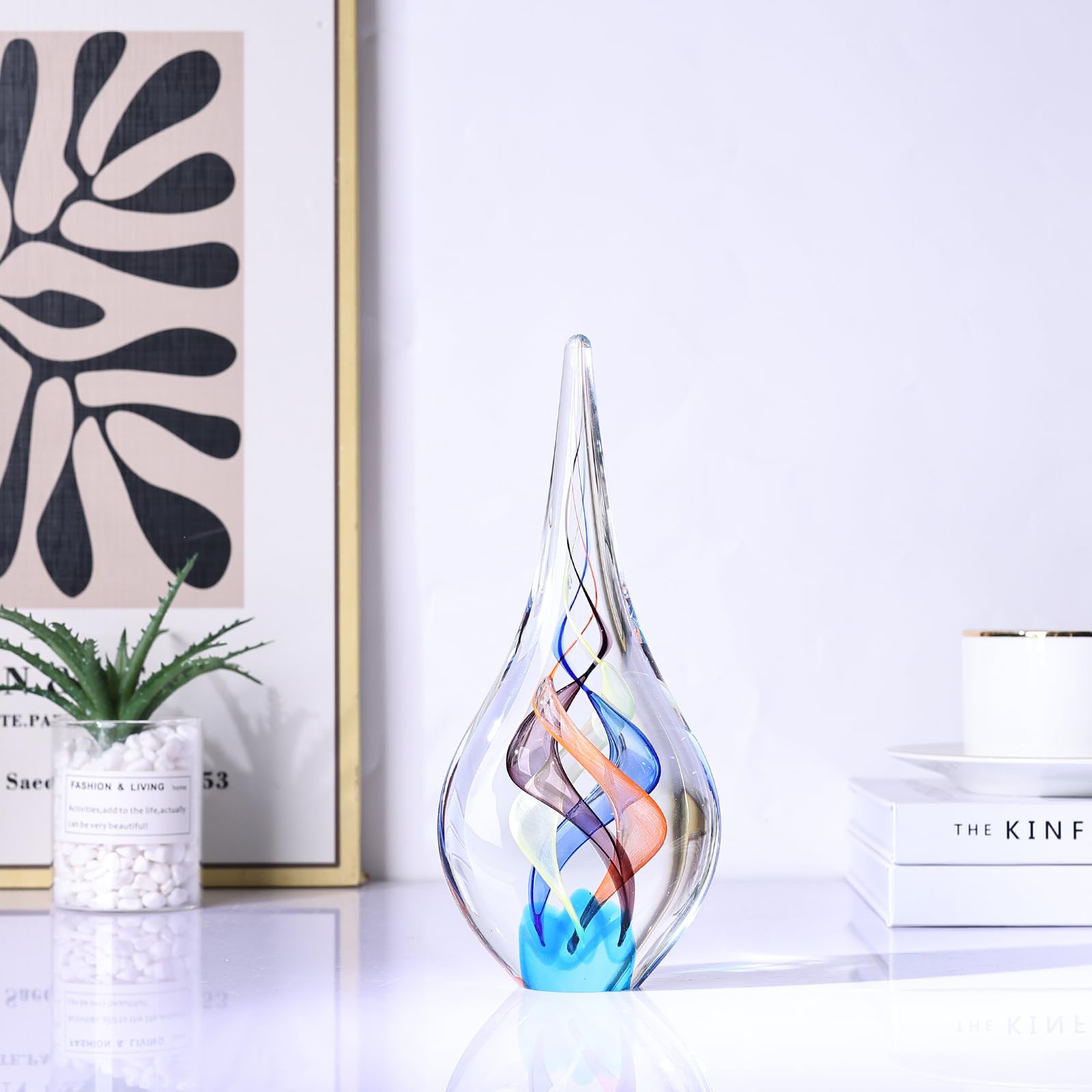 Mundgeblasene Glasskulptur, einzigartige Dekoration im mediterranen Stil, Glasfigur mit kristallähnlichem Finish, dekorative Briefbeschwerer für Bürotisch, Wohnzimmer, Schlafzimmer, Schränke (Rot