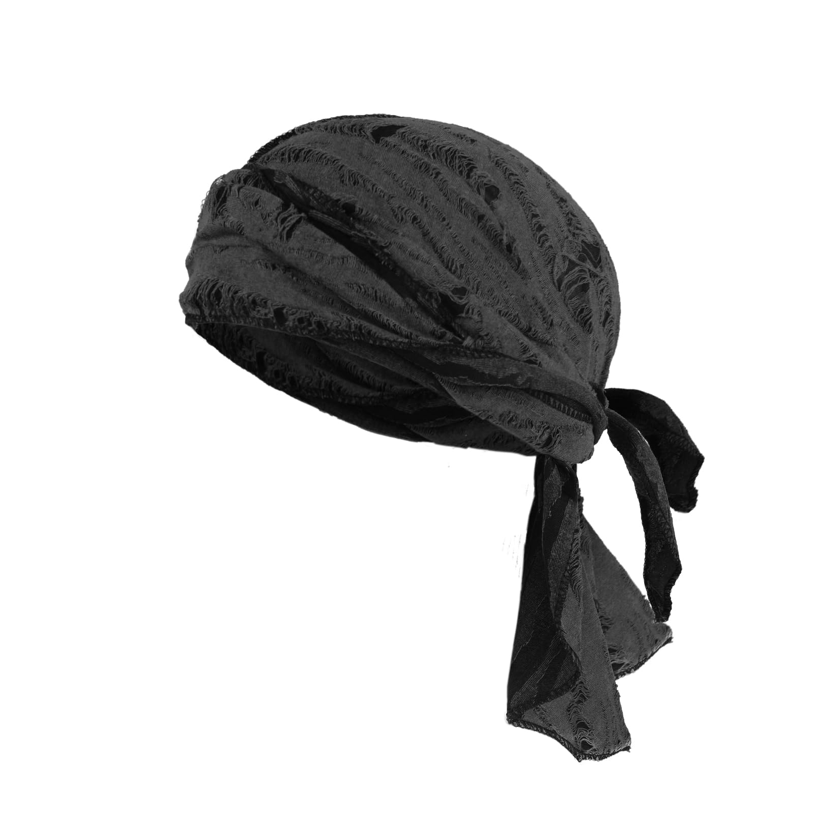 Ylucky Long Tail Durag Hat for Men Women Ragged Pirate Wave Cap Wide Strap Ripped Bandana Doo Rag