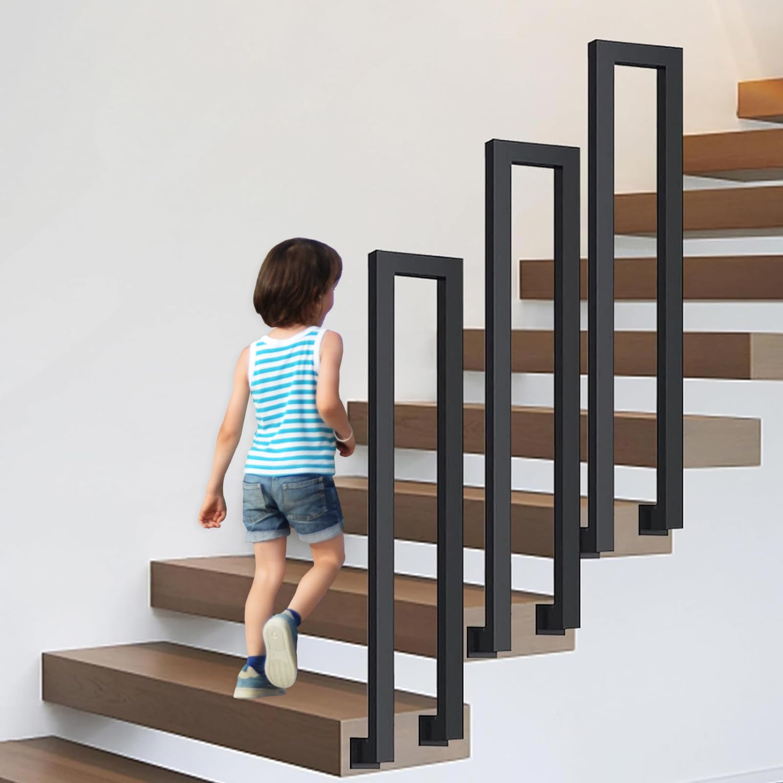 OVLRIJP Stair Railing Indoor, U-Shaped Stair Rail, Metal Bannister Rail for Stairs, Handrails for Stairs, Hand Rail U Shape for Loft, Porch, Balcony,Indoor, Outdoor (Black Side Mounting, 45cm)