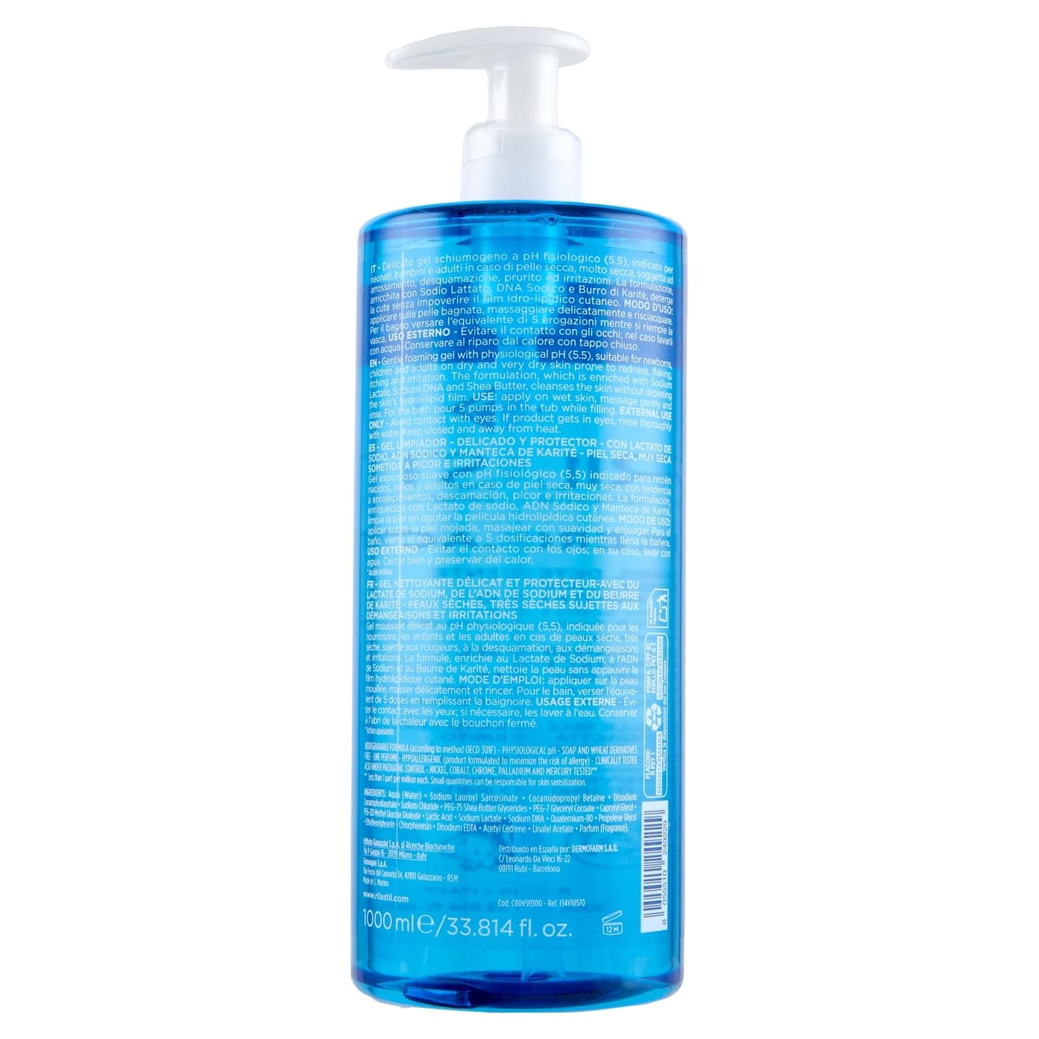 Rilastil Xerolact Gel Detergente Special Price, Gel Schiumogeno Detergente pH 5.5, con Sodio Lattato, DNA Sodico e Burro di Karitè, 1000 ml