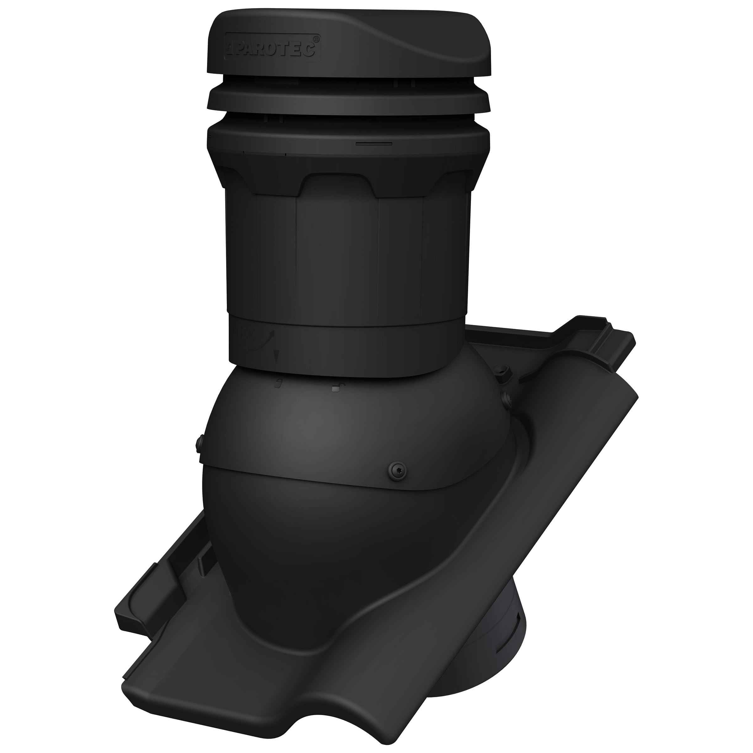 Parotec Entlüftungskamin DN 125 mm – niedrige 325 mm – passiv Dachlüfter für BRAAS RUBIN 13V Dachziegel – Dachentlüftung | Lüftungsziegel – RAL 9005 Schwarz