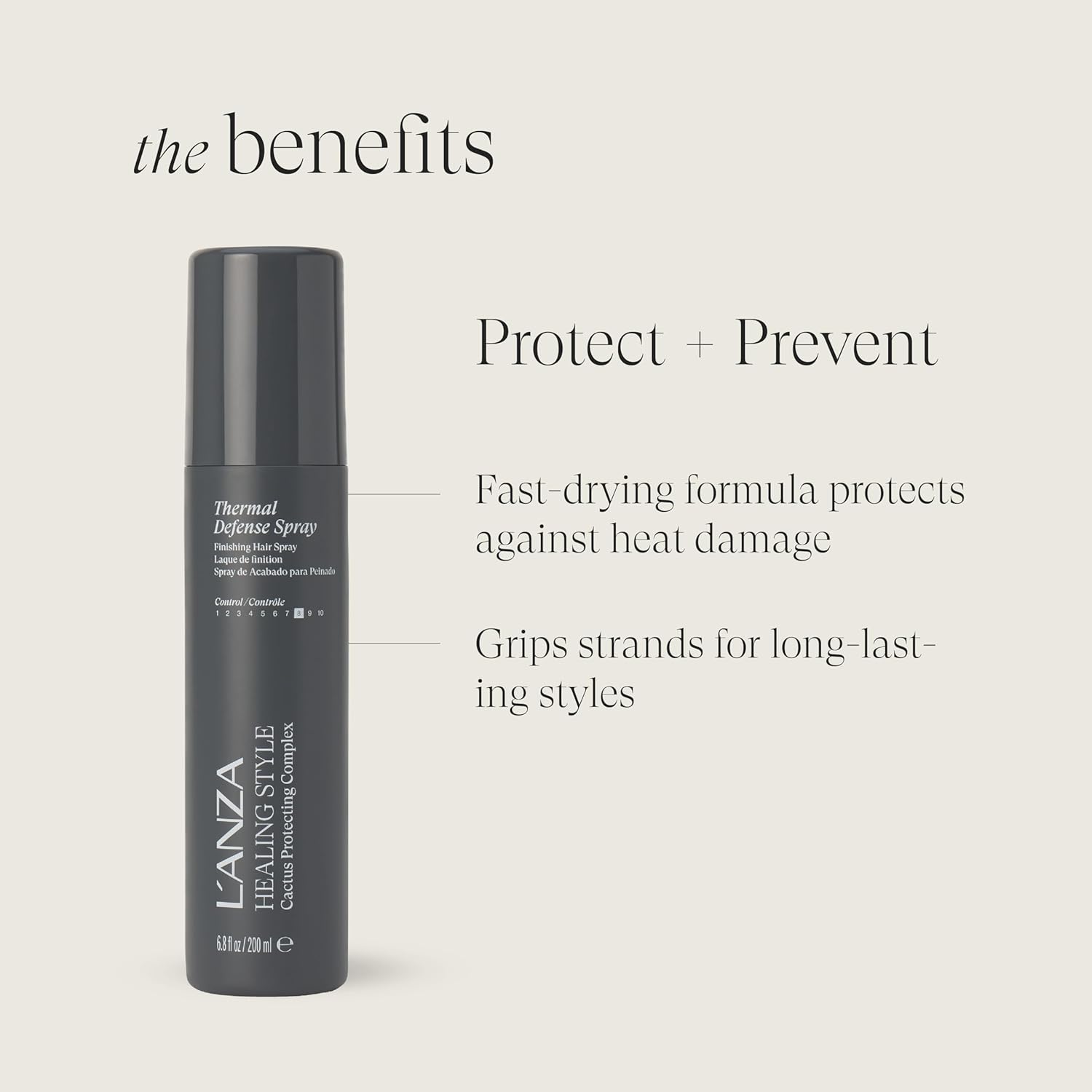 L'ANZA Healing Style Thermal Defense Spray with Strong Hold Effect - Eliminates Frizz, Detangles and Boosts Hair´s Shine, With UV and Heat Protection to prevent sun and styling damage (6.8 Fl Oz)