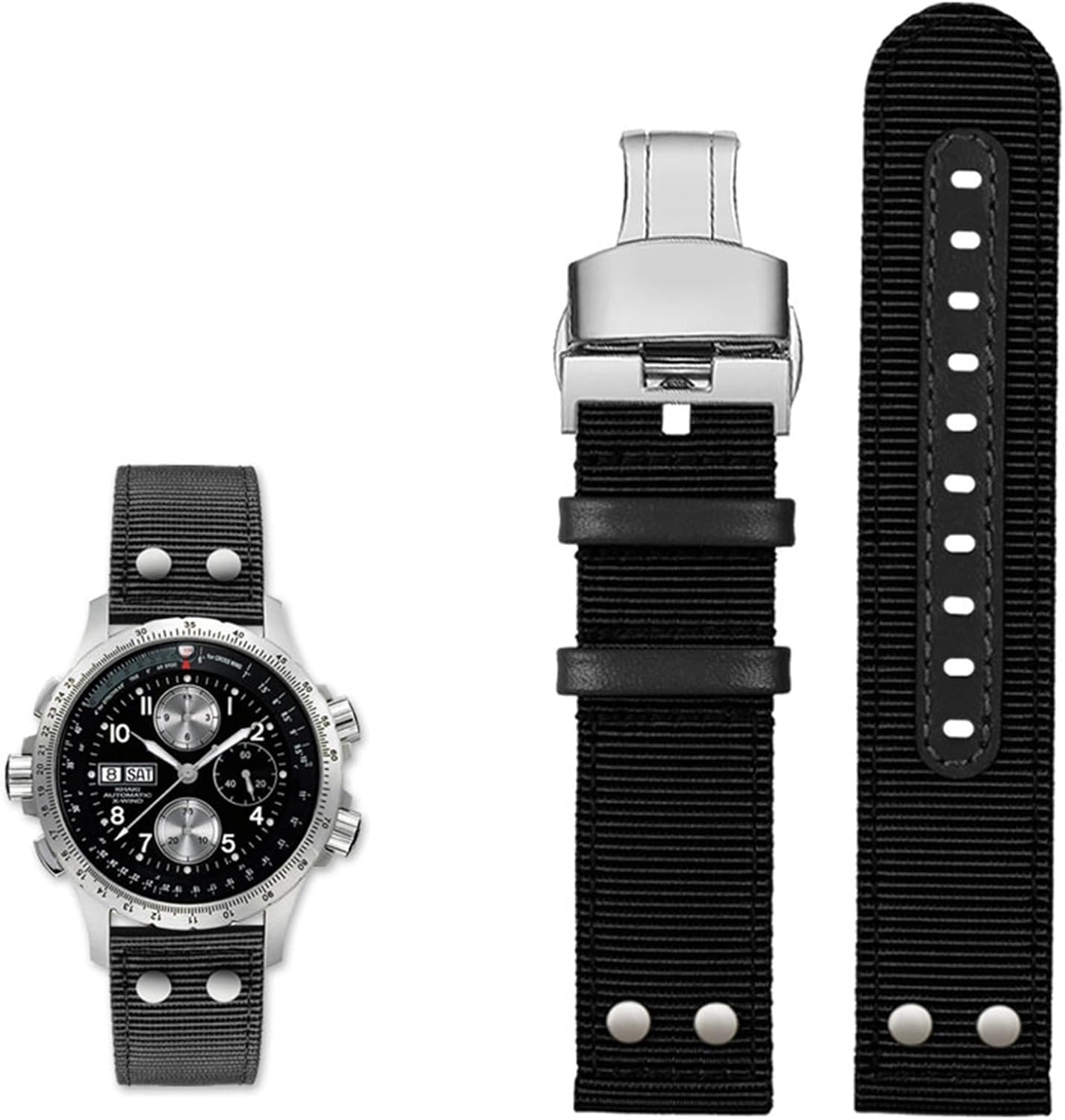 for Hamilton Khaki Aviation Watch H77616533 H70615733 Watch Strap Men WatchBand Beyond Wind Speed Series Nylon Canvas 20mm 22mm (Color : Black Silver fold, Size : 22mm)