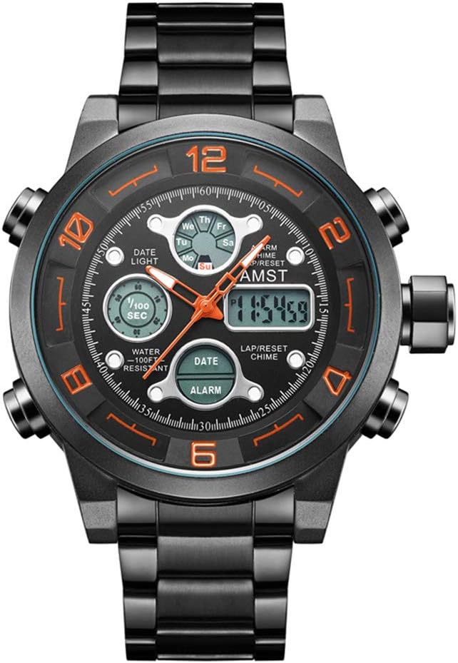 AMST Watch Men's Stainless Steel Watch Multi-Function Dual Display top Sports Watch Digital Quartz Watch