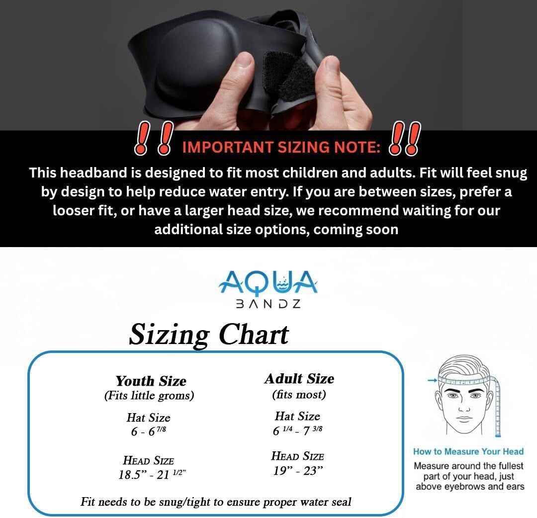 AquaBandz Swimming Headband – Ear Protection for Swimmers, Prevents Water in Ears, Comfortable & Quick-Drying (Black, Medium-Adult Size)