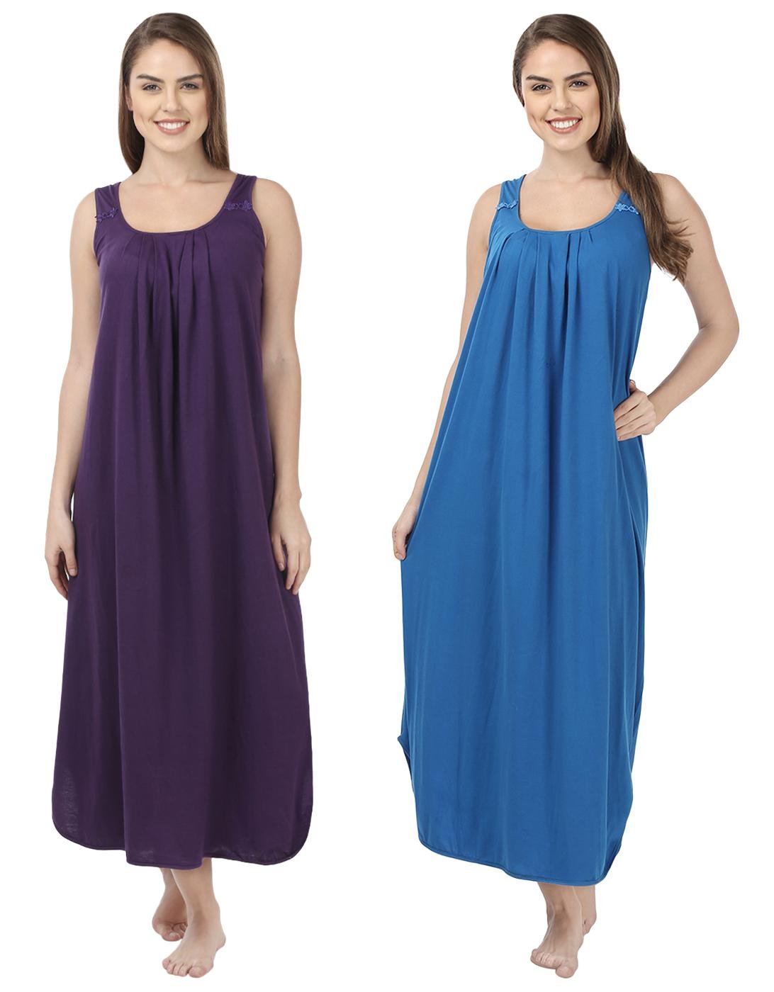 Women Cotton Solid Maxi Nighty ( 11003_BLAZON_BLUEVIOLET_ROYAL_BLUE_Free_Violet, Royal Blue_Free Size)-image-29