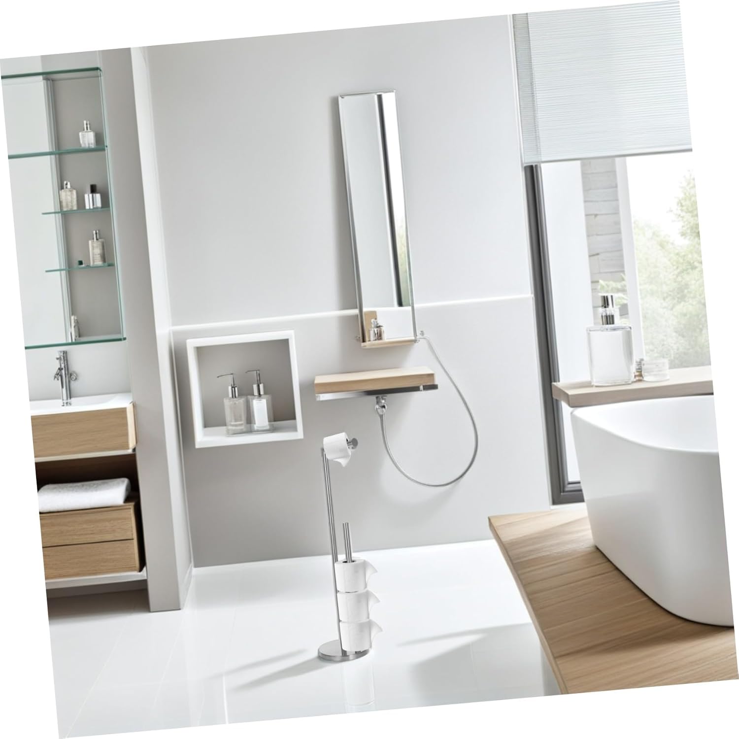 Vaguelly Freestanding Toilet Paper Holder Stand with Large Capacity Storage Stable Stainless Steel Bathroom Tissue Organizer for Home and Hotel Use No Installation Required