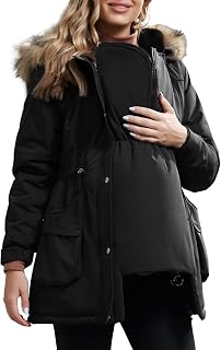 Maacie Womens Maternity 3 in 1 Thickened Outwear Fleece Lined Coat Winter Warm Hooded Price In India