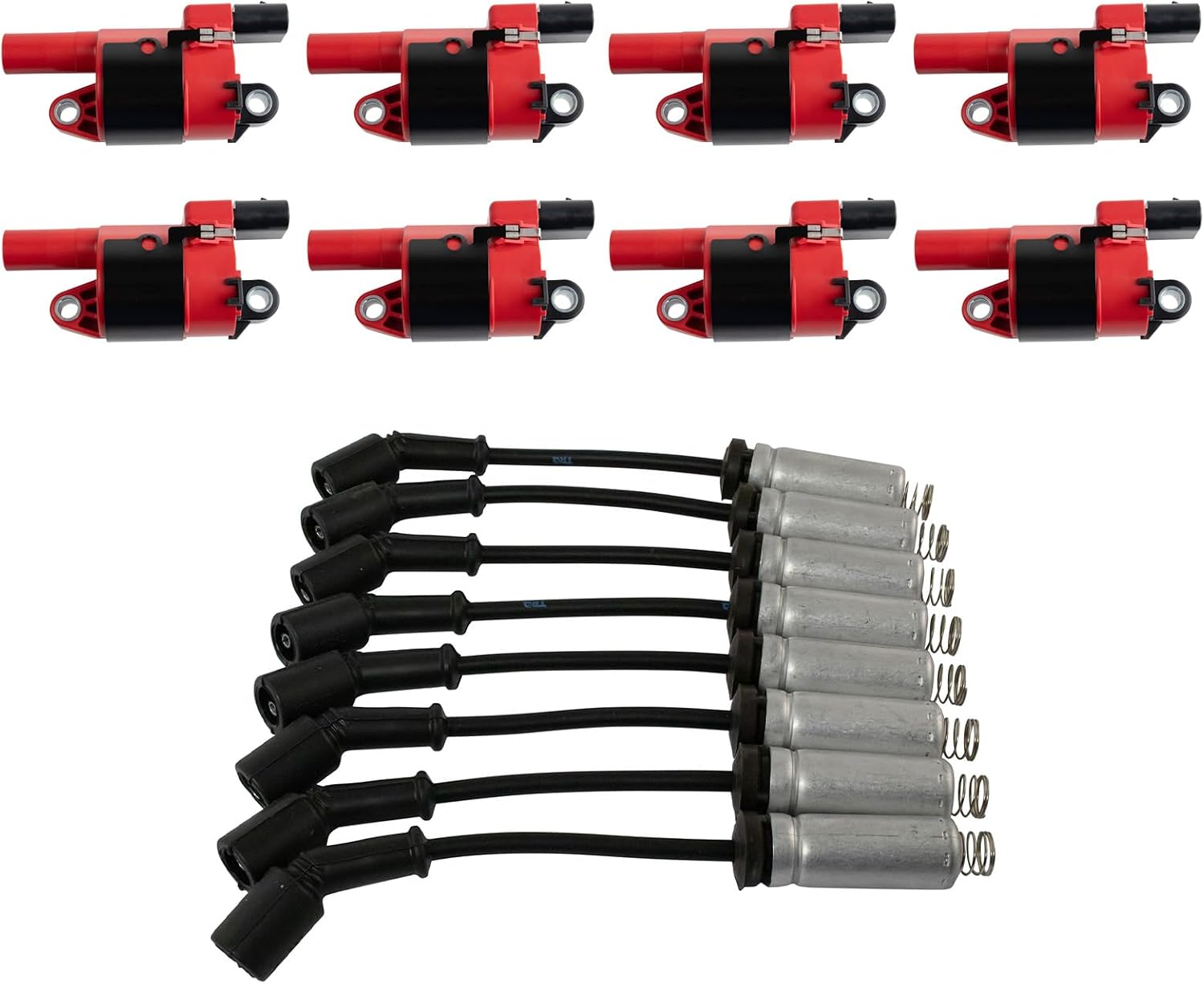 TRQ Performance Ignition Kit Ignition Coils Spark Plug Wire Set 9 Piece Compatible with 2007 GMC Sierra 1500 Classic 4.8L 5.3L ROUND STYLE COIL ONLY