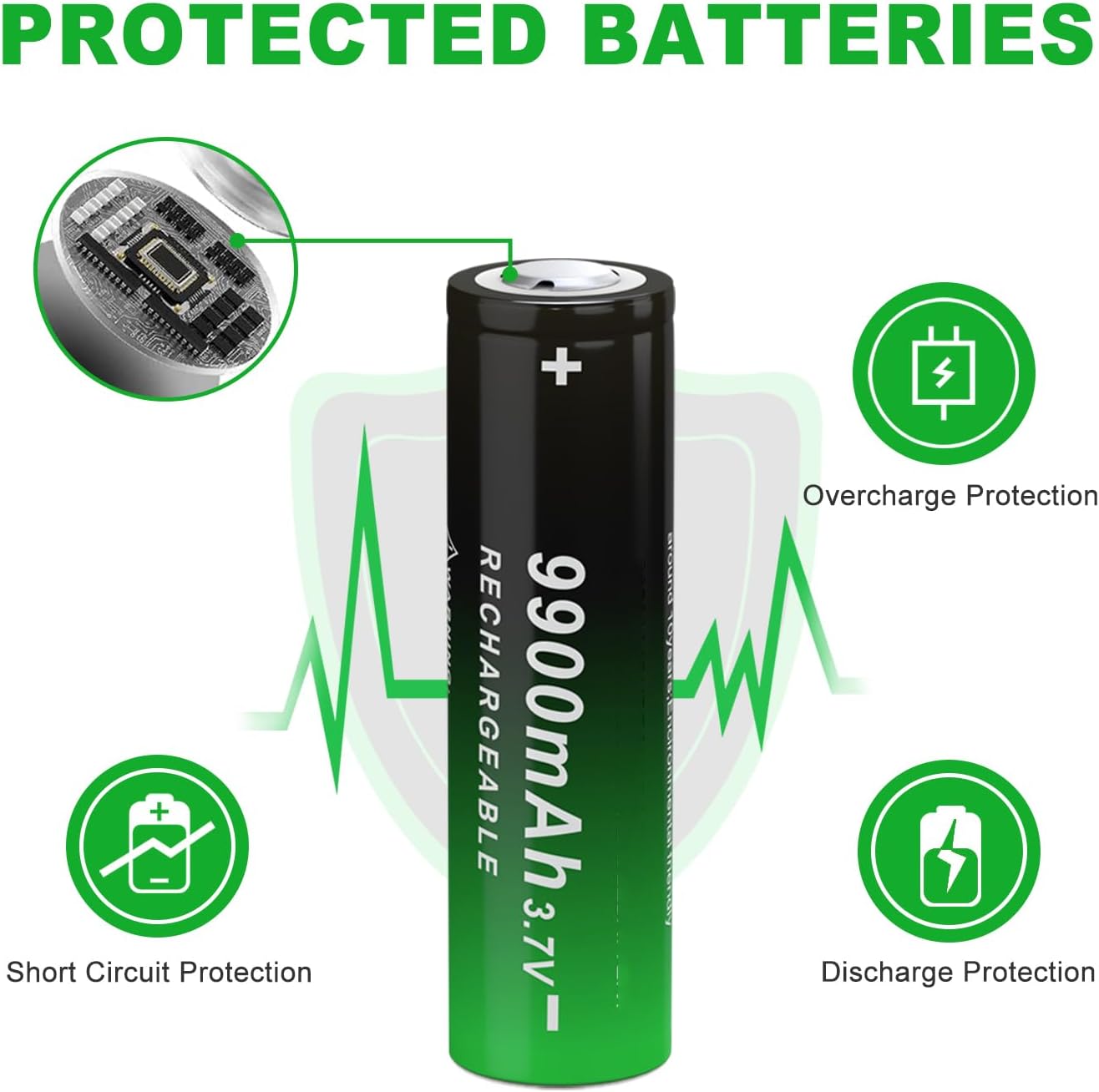18650 9900mah Rechargeable Ni-MH Batteries Perfect for Flashlights, Headlamps, Toys, Remote Controls, Bluetooth Devices & Home Lighting（8 Pack, Flat Top 18x65mm）