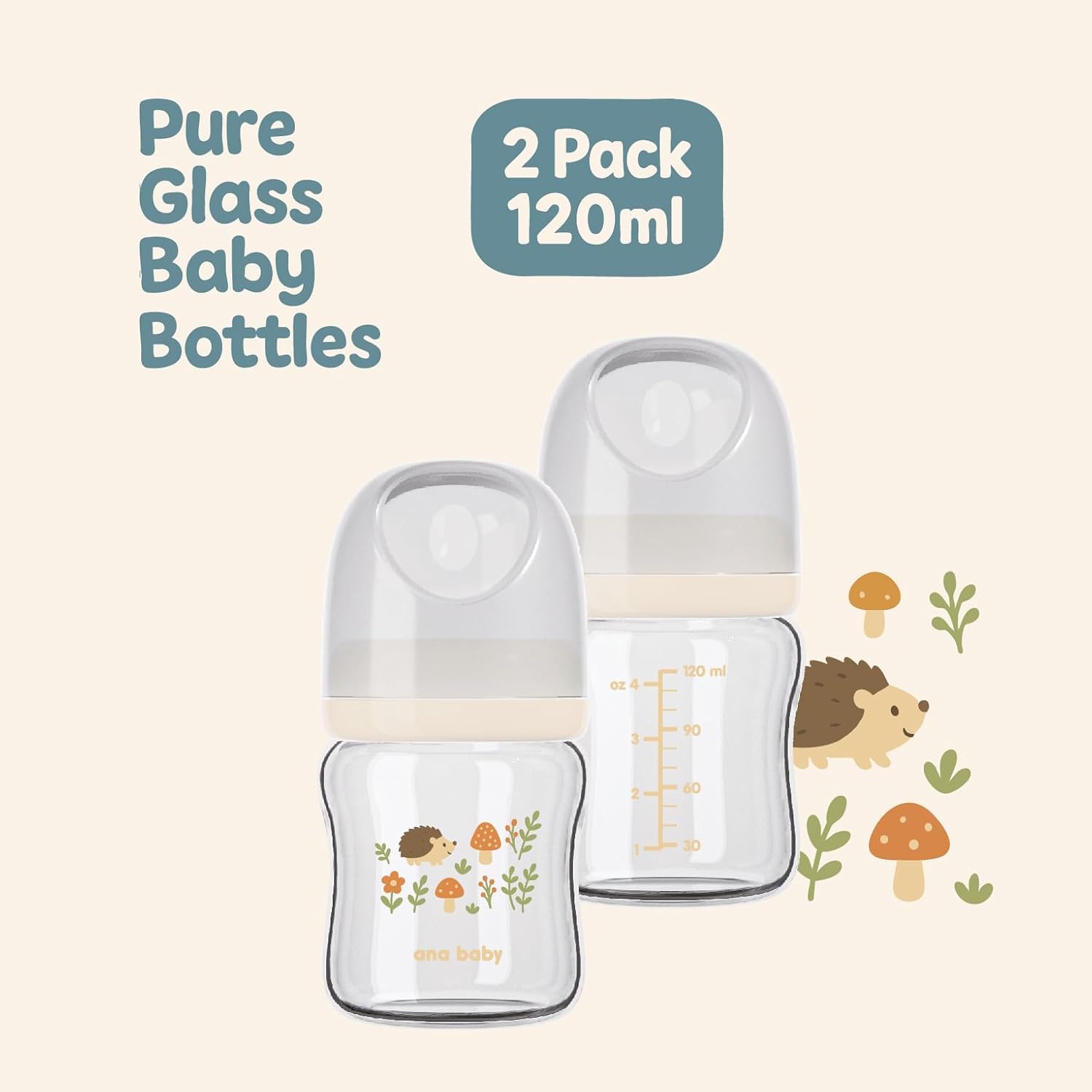 ana baby Pure Glass Bottle Set - 2 Pack, Multi, 2 count (Pack of 1) - Image 4