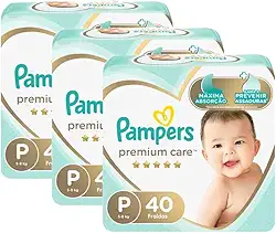 Kit Fralda Pampers Premium Care Mega Tamanho P 120 Unidades