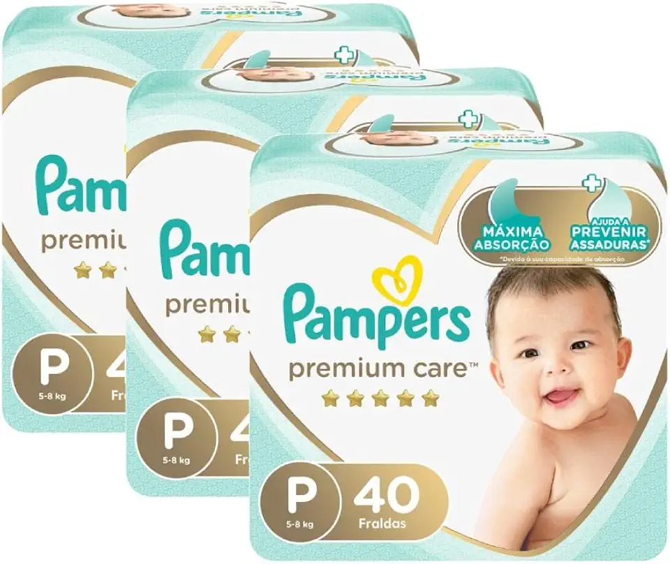 Kit Fralda Pampers Premium Care Mega Tamanho P 120 Unidades