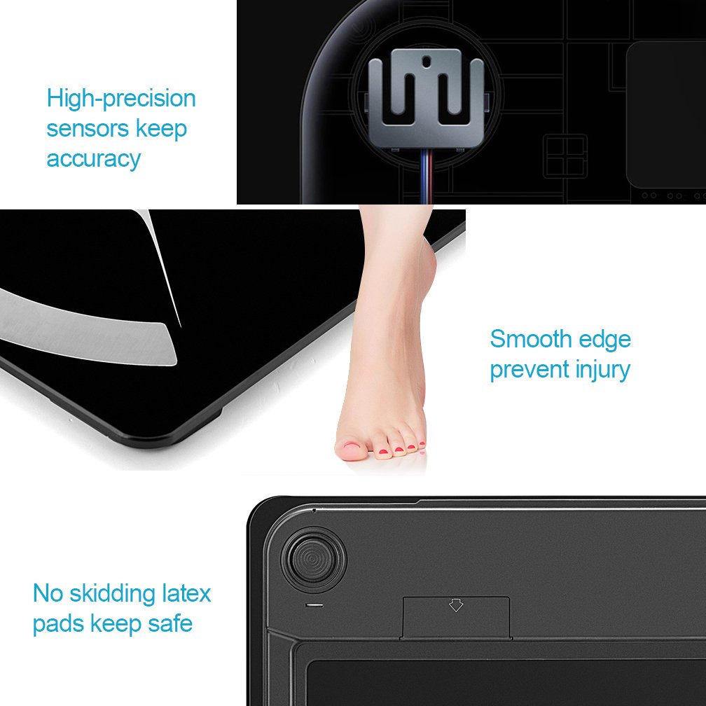 Triomph Bluetooth Smart Body Fat Scale with iOS/Android App - Digital Body Composition Analyzer Measures Body Weight, Body Fat, Water, Muscle Mass, BMR, Bone Mass and Visceral Fat, 400 lbs, Black