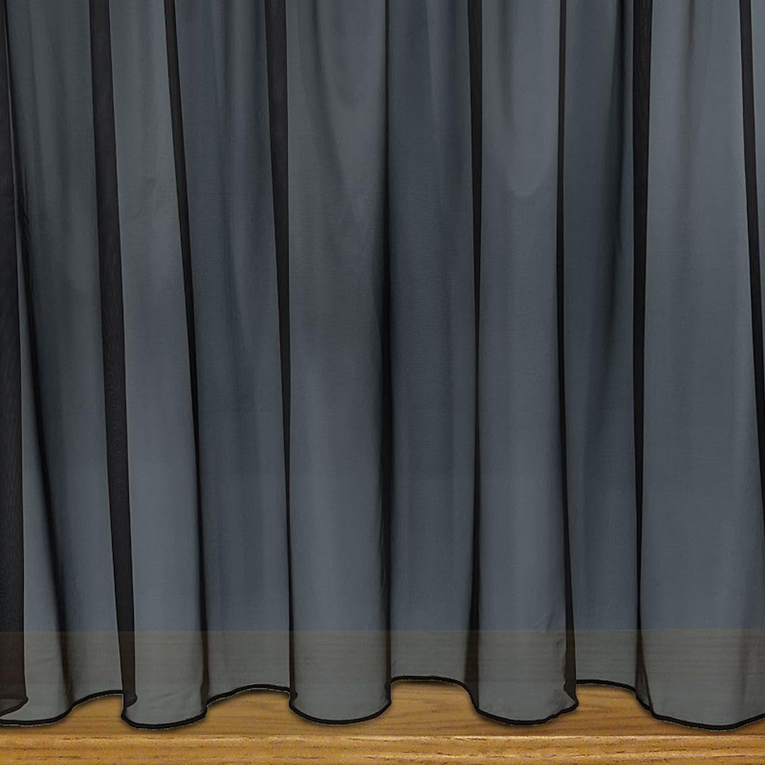 John Aird Denise Black Plain Net Curtains With Weighted Base & Rod Slot - Select Your Size (Black, 4.5 Metres Width, Drop: 48" (122cm))