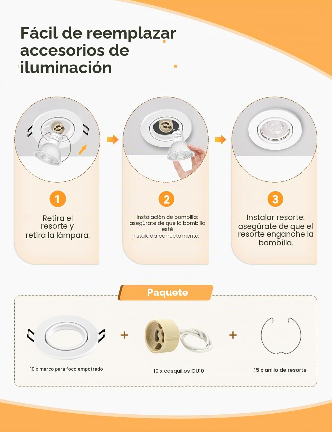 Foco Empotrable LED Techo, 10 Pieza Marco Focos GU10 Blanco Redondo, con Portalámparas GU10 para Lámparas de Led O Halógena, Ángulo basculación 30° AC 230V, Marco Empotrado Ojos de Buey para Techo