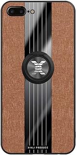 FHXD Compatible with iphone 7 Plus/8 Plus Case Ultra Thin Fabric Textured Pattern Cover+1*Screen Protector 360° Rotation Ring Stand Shockproof Anti Scratch Protective Cover-Brown