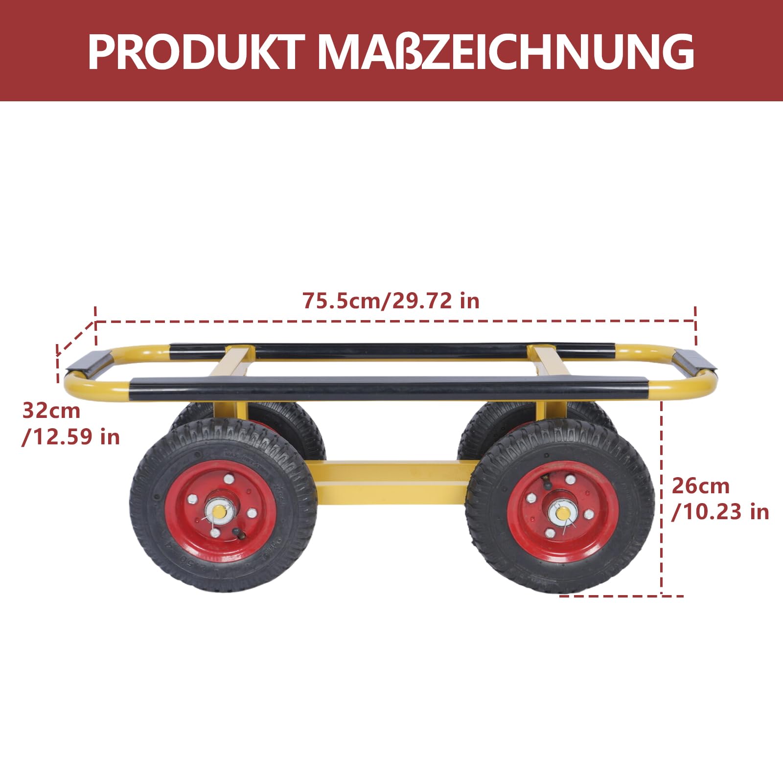 ohbien Schwerlast Transportwagen 330LBS Plattenwagen mit Luftreifen 4 Räder | Transport Dolly für Umzug Möbel und Holzplatten, Plattentransporter Stahl Transportkarre 75,5x32x26cm
