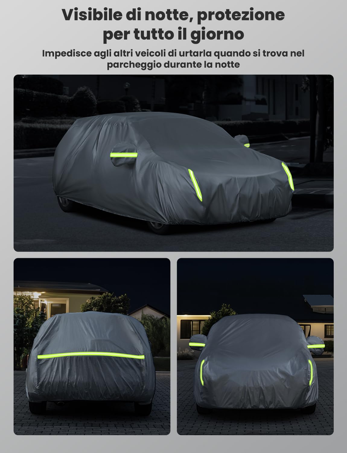 LOETAD Telo Copriauto, Felpato Impermeabile Antipolvere Anti UV Anti Vento 435 x 180 x 160cm Telo per Auto a 2 Volumi Universale Interno in Cotone - Argento