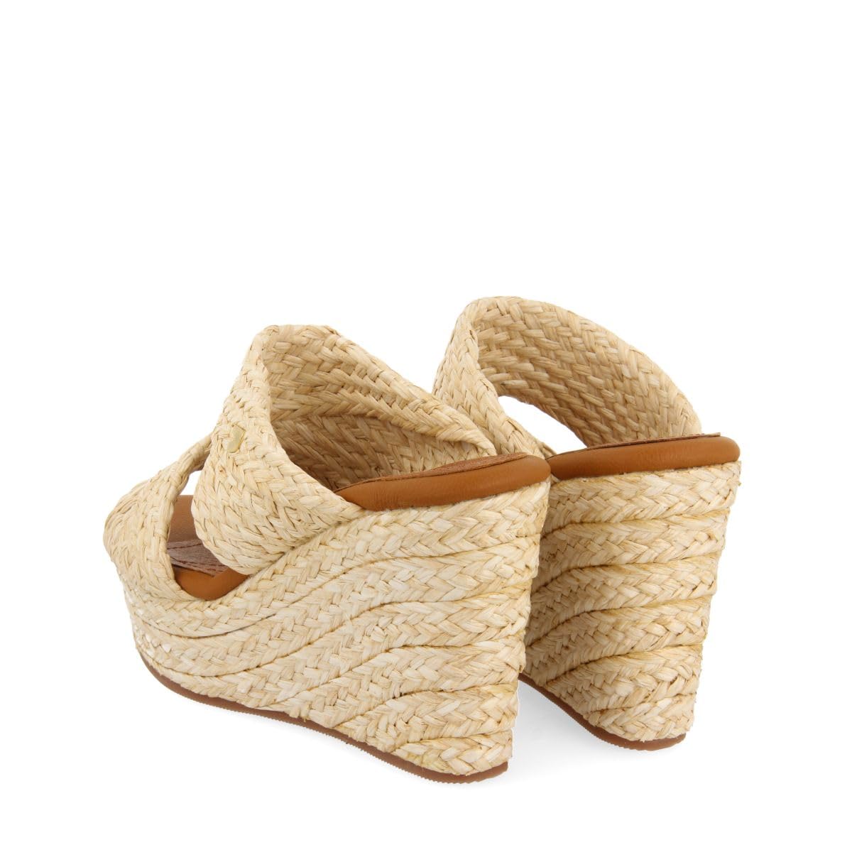 GIOSEPPO Sandalias Altas DE CUÑA Color Cuero Estilo Mule con Rafia para Mujer FRAZZANO