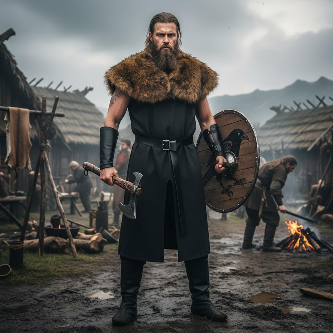 Men Renaissance Medieval Knight Robe Viking outfit Warrior LARP Tunic Halloween Costume Accessories Set