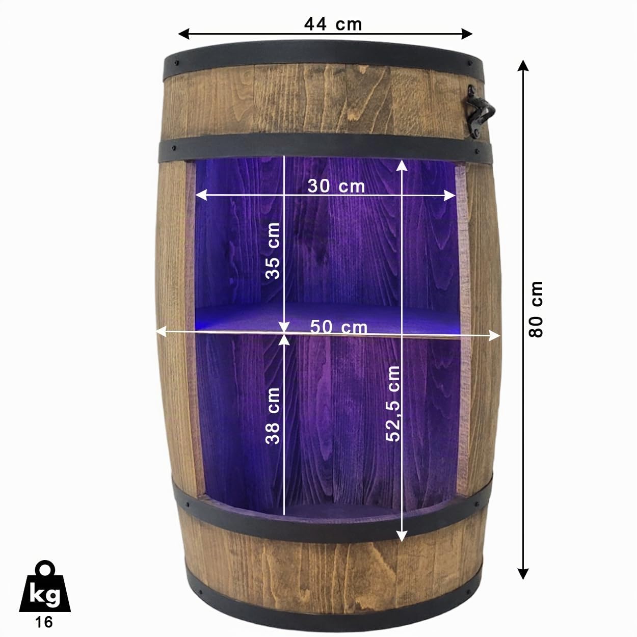 WEECO Barile in legno a LED RGB con apribottiglie, barile in legno, barile e bibite, Armadietto per bevande alcoliche, Botte Di whisky, Barile per l'esposizione di collezione di bottiglie 80cm (wengé)