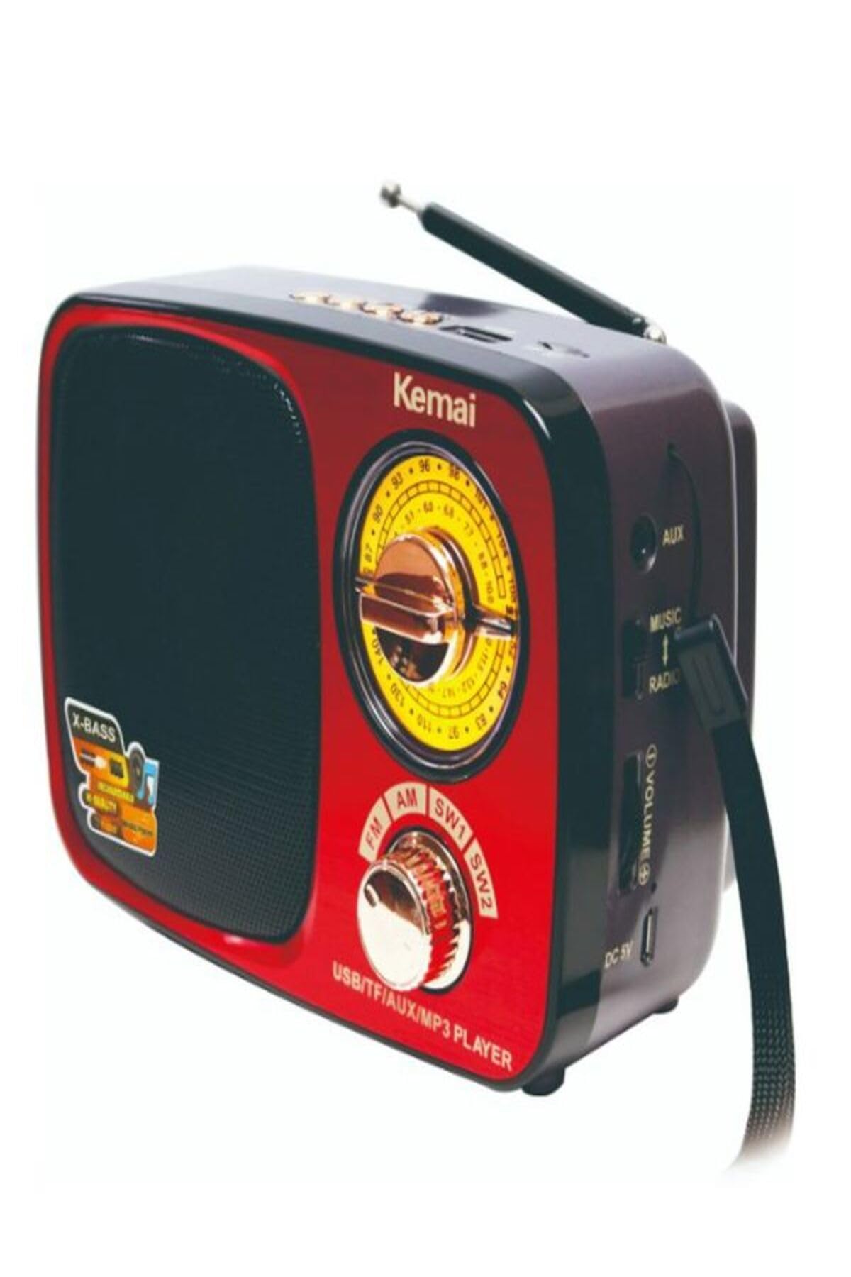 Ultratekno MD-308BT Işıklı Retro Görünümlü Nostaljik Radyo Bluetooth Hoparlör - Kırmızı Renk