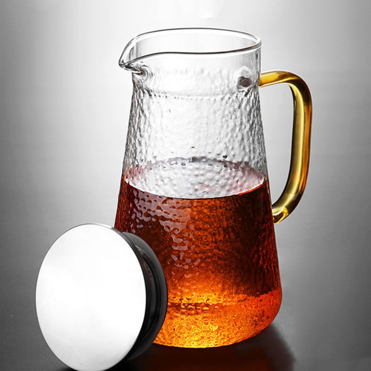 Jarra de Agua Fría con Tapa de Acero Inoxidable y Vidrio Transparente Multifunción para Jugos y Bebidas Caseras Resistente y Elegante para Cenas y Fiestas
