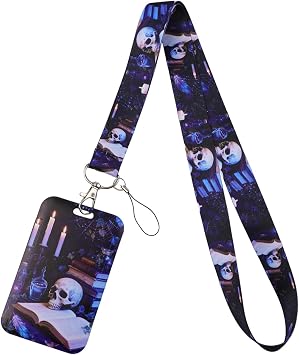 Cool Skull ID Badge Holder Lanyard for ID Badges & Keys Funny Books & Skeleton Keychain Lanyard ID Holder for Women Men Teachers Girls Boys Staff for Name Tag for Work & School ID Card Holder