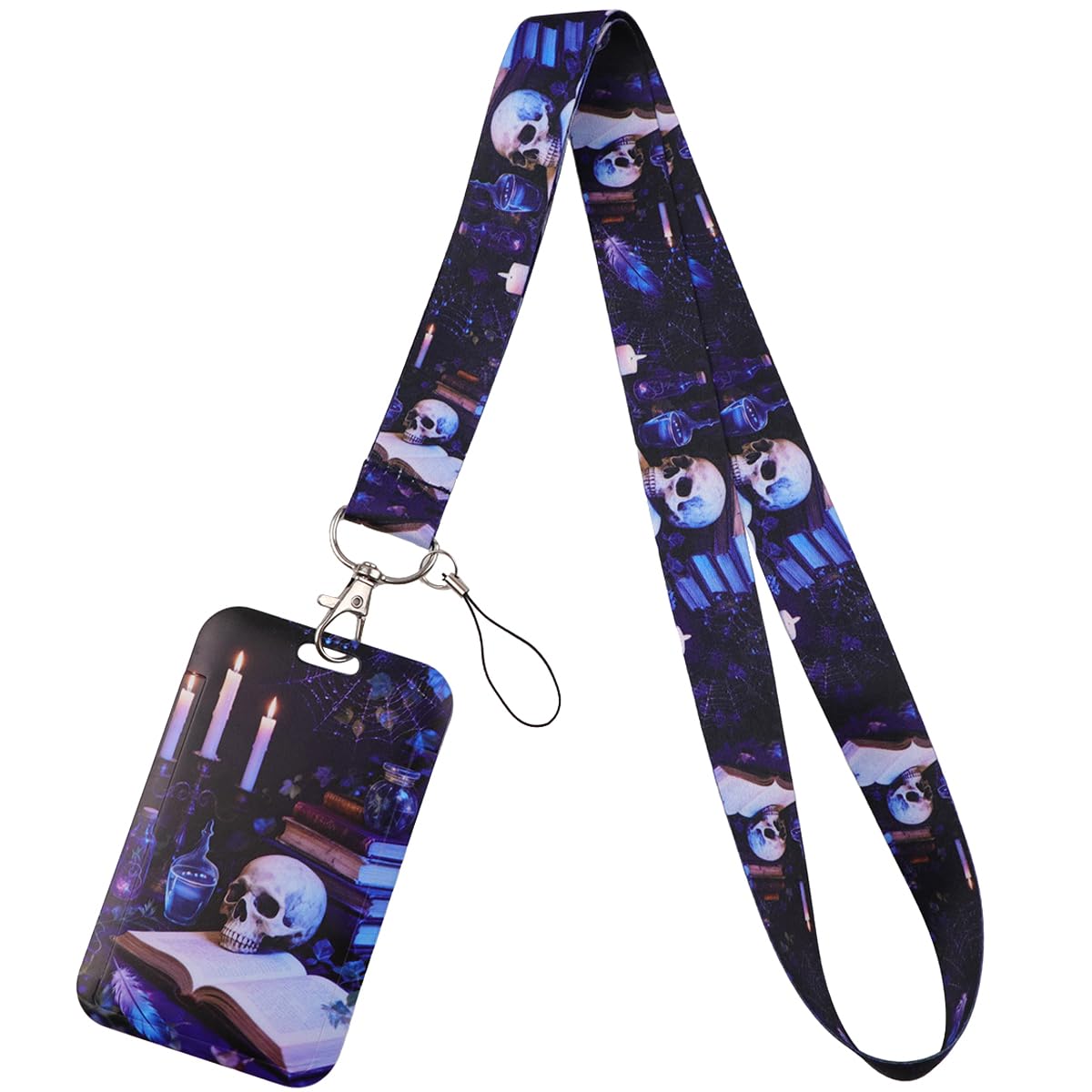 Juanooo Cool Skull & Books ID Card Holder Lanyard Goth Neck Lanyard ID Holder for Keys ID Badges Name Tag for Men Women Kids Nurses Teachers Halloween Keychain Badge Holder for Staff Work & School ID — image 1