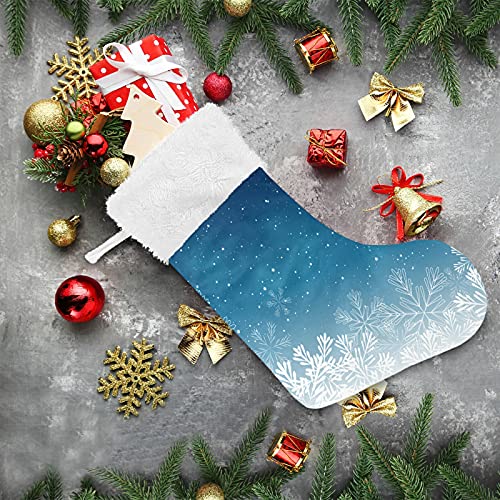 Xigua Blue Christmas Snowflake Christmas Stockings White Plush Cuff Stocking Gift Holders For Party Holiday Decorations Ornaments (17.7 Inch, 2 Pack) #TOP5