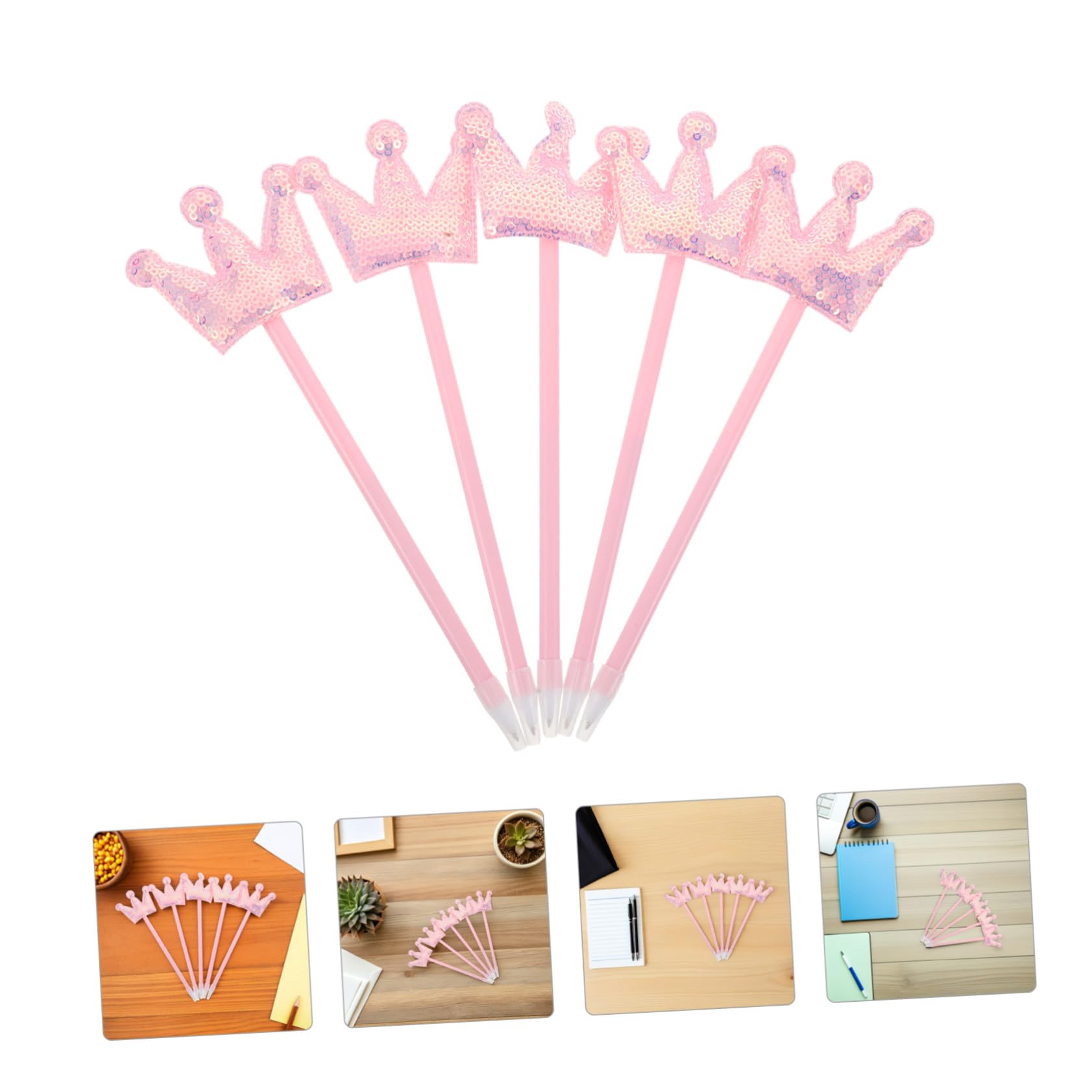 5pièces Stylos à Bille Mignons à Motifs de Couronne Roses pour Femmes et Filles pour Bureau Fête de Sorcières Cadeaux Invités