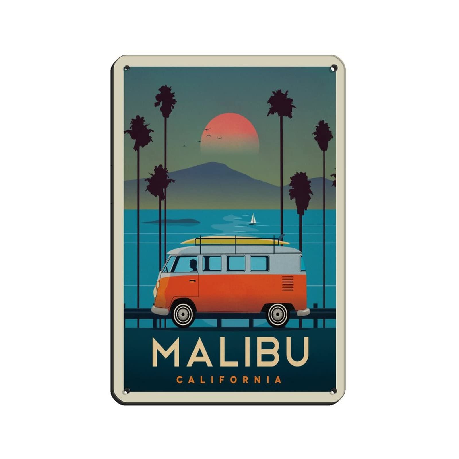 Azolid Vintage Signs Metal Signs Malibu Travel Tin Signs Vintage Funny Bar Club Cave Home Kitchen Wall Decor Rustic Art Sign 30X20cm