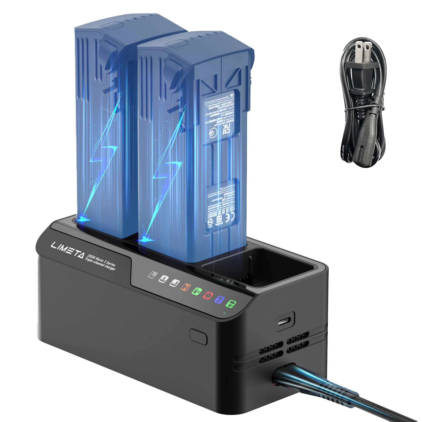 LIMETA Mavic 3 Caricabatteria intelligente da Ricarica Rapida 200W Drone Hub Di Ricarica Batteria Compatibile con DJI Mavic 3 Pro/3 Classic/Telecomando RC Ricarica Simultanea Di 3 Batterie