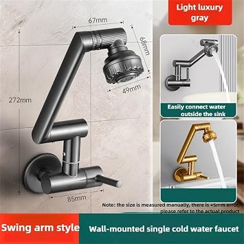 GLOBALHUT Stainless Steel Wall Mounted Faucet Designed For Kitchen Applications With 1080 Degree Rotation And Foldable Spout Function(Chrome)