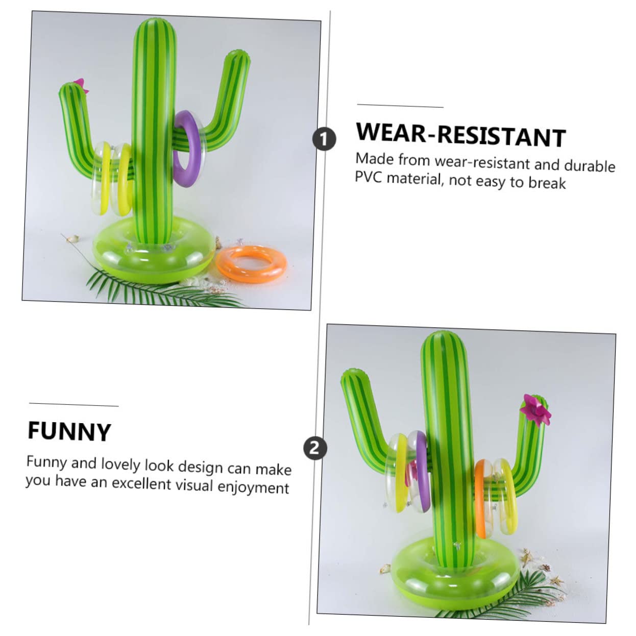 1 Ensemble Jeu Anneaux Gonflables Cactus de Plage Anneaux à Lancer Accessoire de Fête et Durable Vert