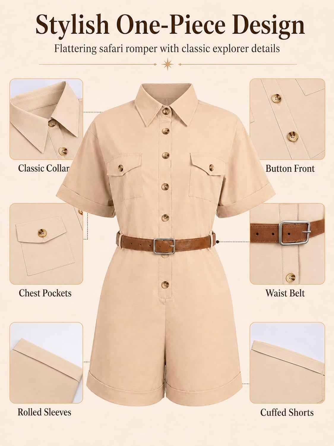 6PCS Safari Costume for Women - Safari Clothes with Sunglasses Sun Hat Scarf Binocular and Compass for Zookeeper Cosplay