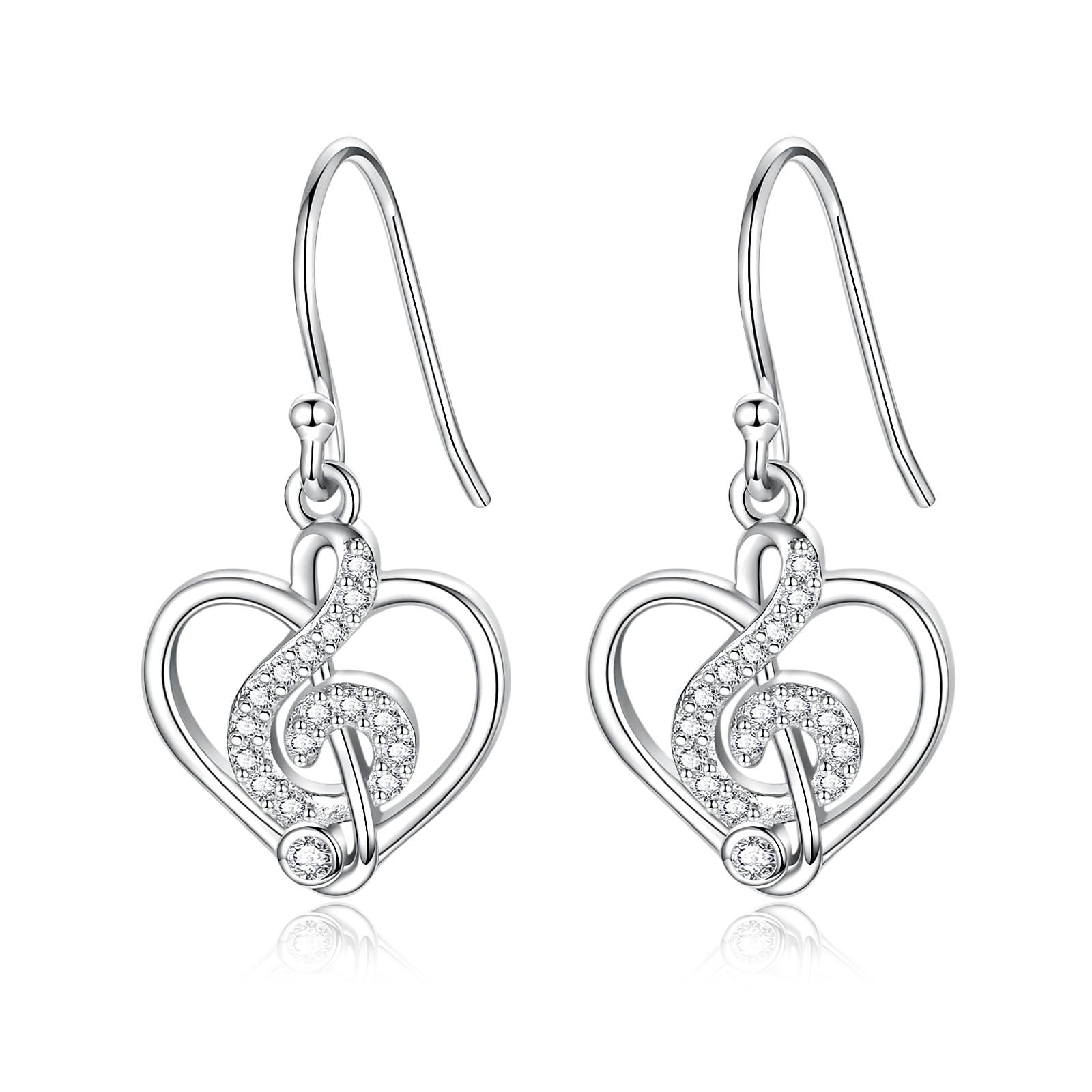 Music Note Necklace Earrings for Women Sterling Silver Classic Treble Clef Music Pendant Musical Jewelry Graduation Gifts for Musician Music Student