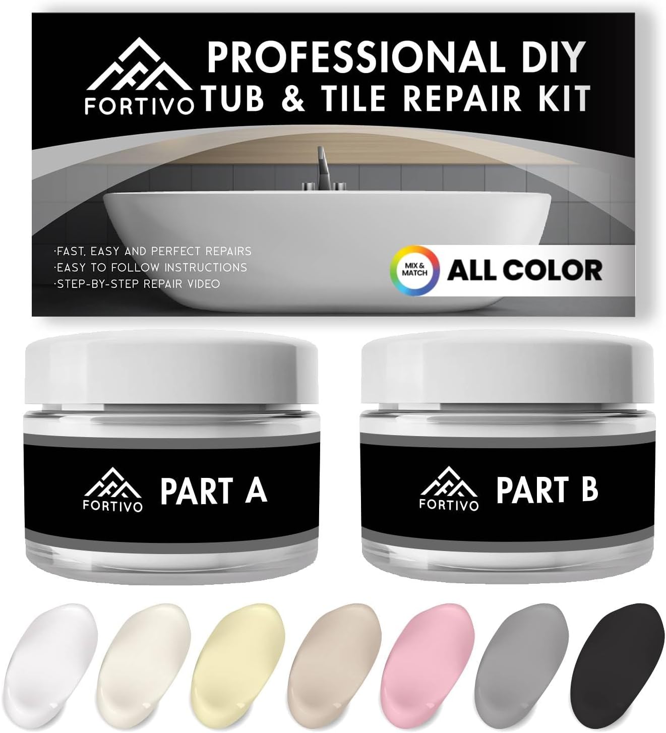 Porcelain Repair Kit - Bathtub Repair Kit - Fiberglass Tub Repair Kit for Acrylic, Porcelain, and Enamel - Tub Repair Kit for Any Bathtub Color - Acrylic Tub Repair Kit - Porcelain Sink Repair Kit